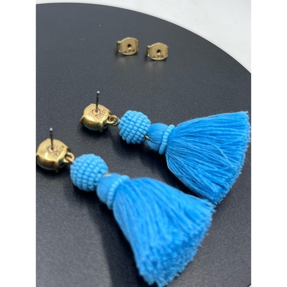 J. Crew Blue Rhinestone and Tassel Drop Pierced Earrings - Picture 7 of 11